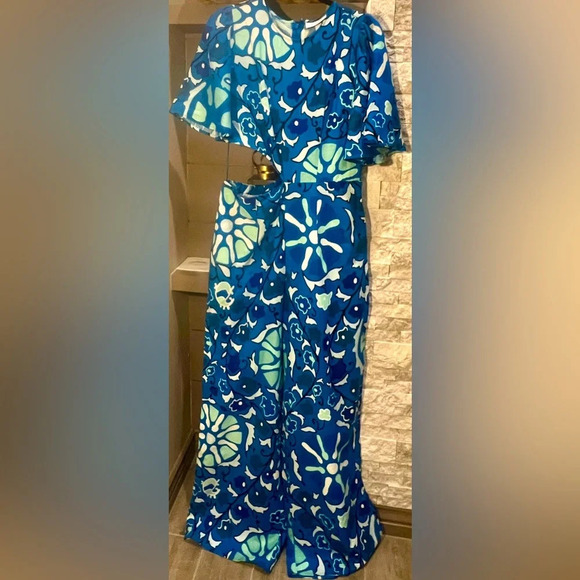 NWT RHODE for Target blue print pantsuit waist cutout, Linen blend size Medium - Picture 1 of 12